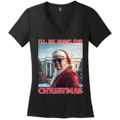 ILl Be Home For Christmas Trump Santa Selfie White House Women's V-Neck T-Shirt