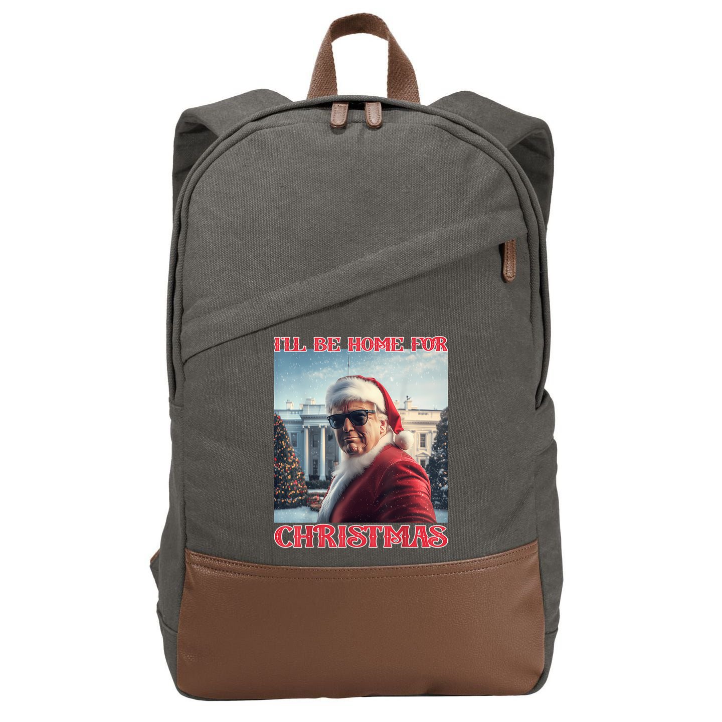 ILl Be Home For Christmas Trump Santa Selfie White House Cotton Canvas Backpack