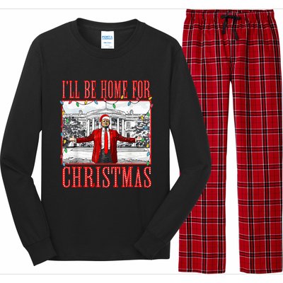 ILl Be Home For Christmas Santa Funny Trump Xmas Pajamas Long Sleeve Pajama Set