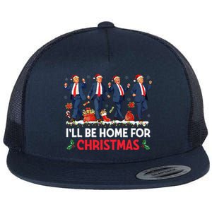 Ill Be Home For Christmas Santa Trump Xmas Pajamas Flat Bill Trucker Hat