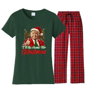 Ill Be Home For Christmas Trump 2024 Festive Holiday Women's Flannel Pajama Set