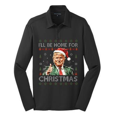 ILl Be Home For Christmas Funny Trump 2024 Ugly Christmas Silk Touch Performance Long Sleeve Polo