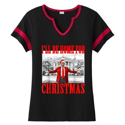 ILl Be Home For Christmas Santa Funny Trump Xmas Pajamas Ladies Halftime Notch Neck Tee