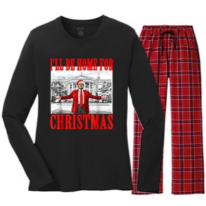 ILl Be Home For Christmas Santa Funny Trump Xmas Pajamas Women's Long Sleeve Flannel Pajama Set 