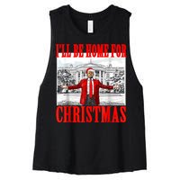 ILl Be Home For Christmas Santa Funny Trump Xmas Pajamas Women's Racerback Cropped Tank