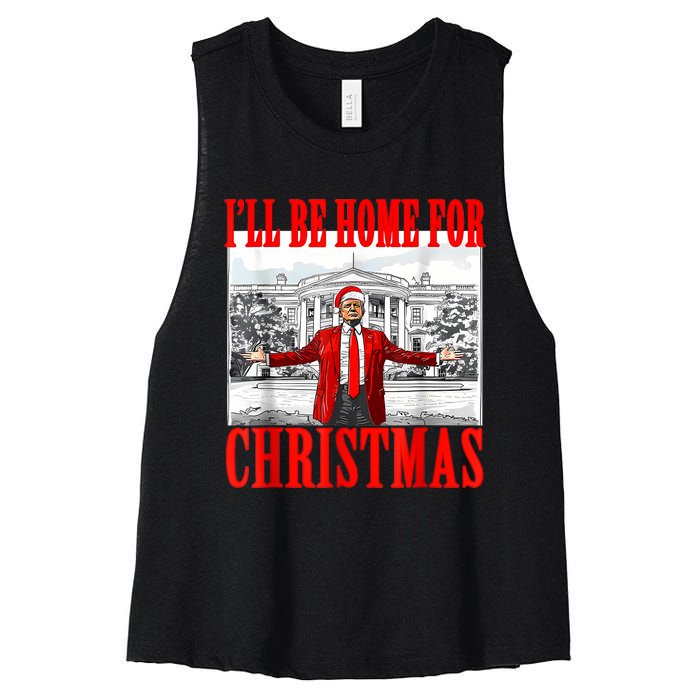 ILl Be Home For Christmas Santa Funny Trump Xmas Pajamas Women's Racerback Cropped Tank