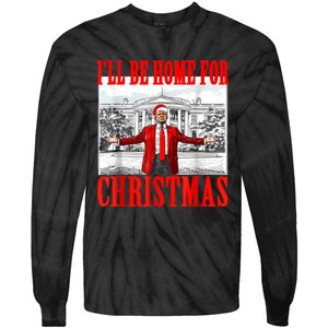 ILl Be Home For Christmas Santa Funny Trump Xmas Pajamas Tie-Dye Long Sleeve Shirt