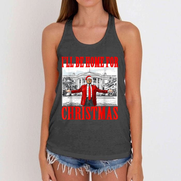 ILl Be Home For Christmas Santa Funny Trump Xmas Pajamas Women's Knotted Racerback Tank