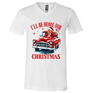 ILl Be Home For Christmas Funny Santa Claus Trump 2024 V-Neck T-Shirt