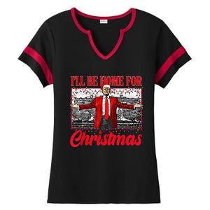 ILl Be Home For Christmas Santa Funny Trump Xmas Pajamas Ladies Halftime Notch Neck Tee