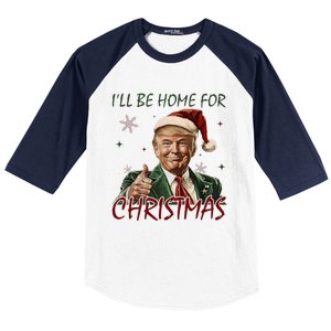 ILl Be Home For Christmas Funny Santa Claus Trump 2024 Baseball Sleeve Shirt