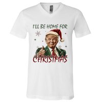 ILl Be Home For Christmas Funny Santa Claus Trump 2024 V-Neck T-Shirt