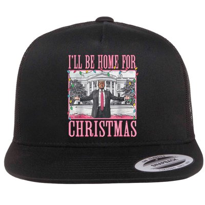 ILl Be Home For Christmas Santa Funny Trump Xmas Pajamas Flat Bill Trucker Hat