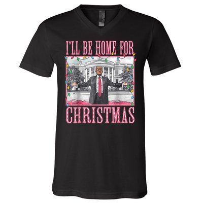 ILl Be Home For Christmas Santa Funny Trump Xmas Pajamas V-Neck T-Shirt