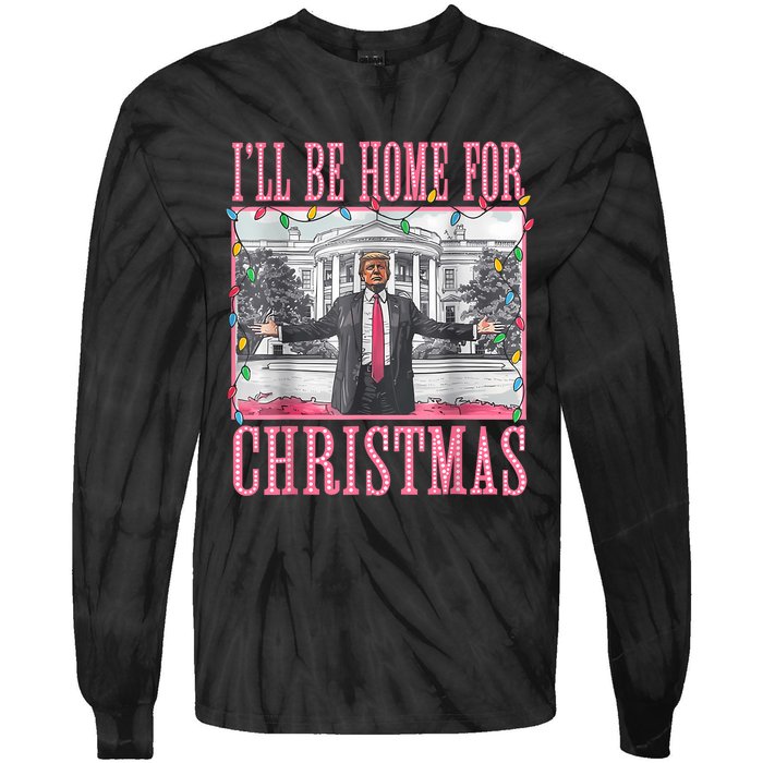 ILl Be Home For Christmas Santa Funny Trump Xmas Pajamas Tie-Dye Long Sleeve Shirt