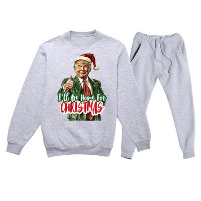 ILl Be Home For Christmas Santa Trump Xmas Pajamas Funny Premium Crewneck Sweatsuit Set