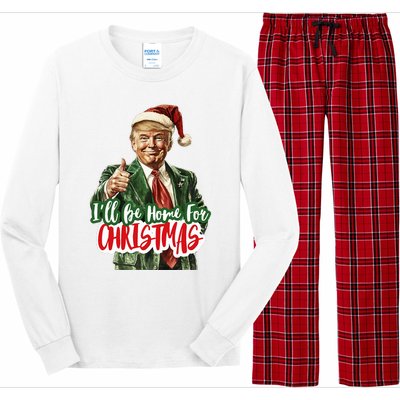 ILl Be Home For Christmas Santa Trump Xmas Pajamas Funny Long Sleeve Pajama Set