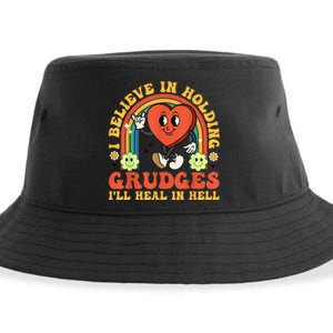 I Believe In Holding Grudges Ill Heal In Hell Rainbow Heart Gift Sustainable Bucket Hat