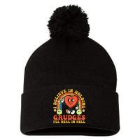 I Believe In Holding Grudges Ill Heal In Hell Rainbow Heart Gift Pom Pom 12in Knit Beanie