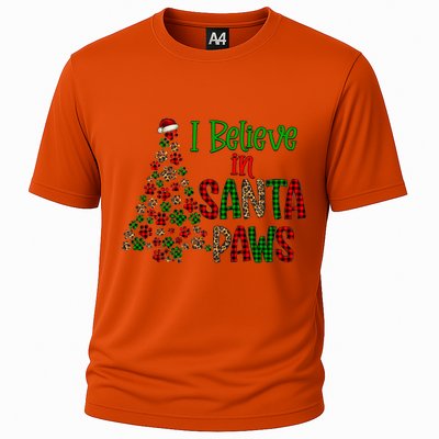 I Believe In Santa Paws Chrismas Dog Mom Leopard Print Cute Gift Cooling Performance Crew T-Shirt