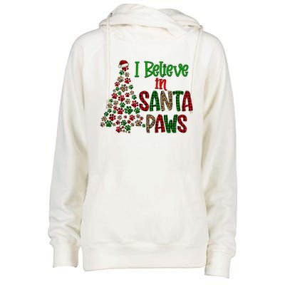 I Believe In Santa Paws Chrismas Dog Mom Leopard Print Cute Gift Womens Funnel Neck Pullover Hood