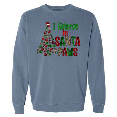 I Believe In Santa Paws Chrismas Dog Mom Leopard Print Cute Gift Garment-Dyed Sweatshirt