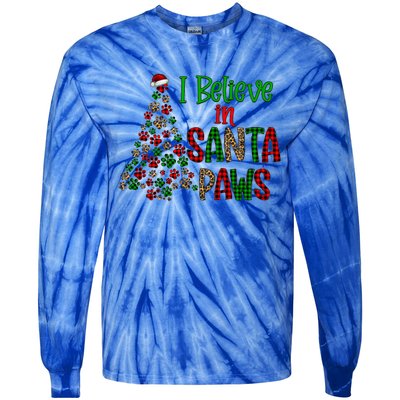 I Believe In Santa Paws Chrismas Dog Mom Leopard Print Cute Gift Tie-Dye Long Sleeve Shirt