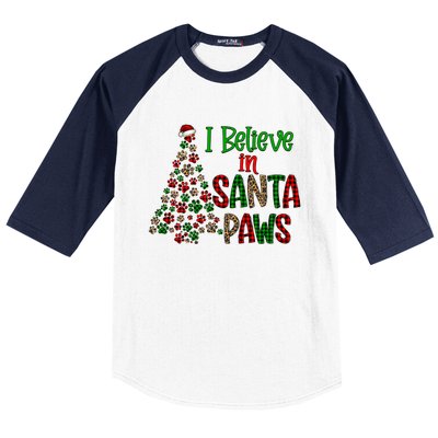 I Believe In Santa Paws Chrismas Dog Mom Leopard Print Cute Gift Baseball Sleeve Shirt