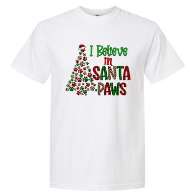 I Believe In Santa Paws Chrismas Dog Mom Leopard Print Cute Gift Garment-Dyed Heavyweight T-Shirt