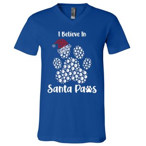 I Believe In Santa Paws Dog Lover Christmas Gift V-Neck T-Shirt