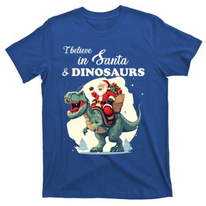 I Believe In Santa And Dinosaurs Holiday Funny Christmas Funny Gift T-Shirt