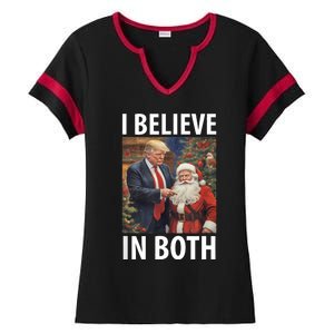 I Believe In Both Trump And Santa Funny Pro Trump Christmas Ladies Halftime Notch Neck Tee