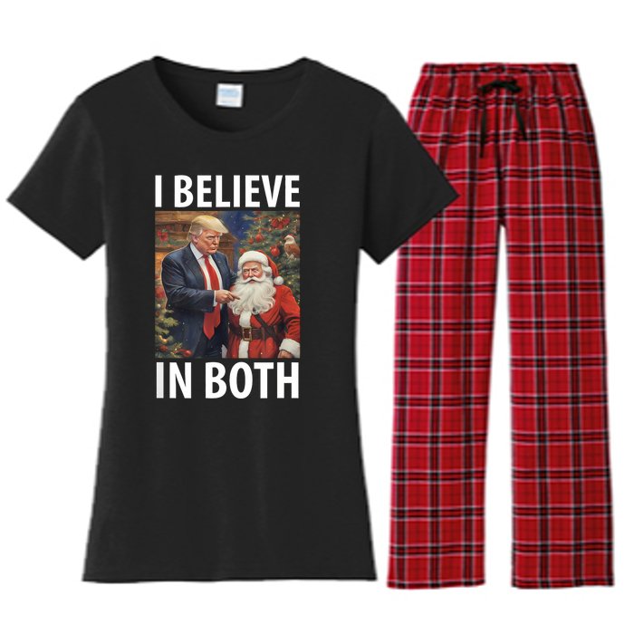 I Believe In Both Trump And Santa Funny Pro Trump Christmas Women's Flannel Pajama Set