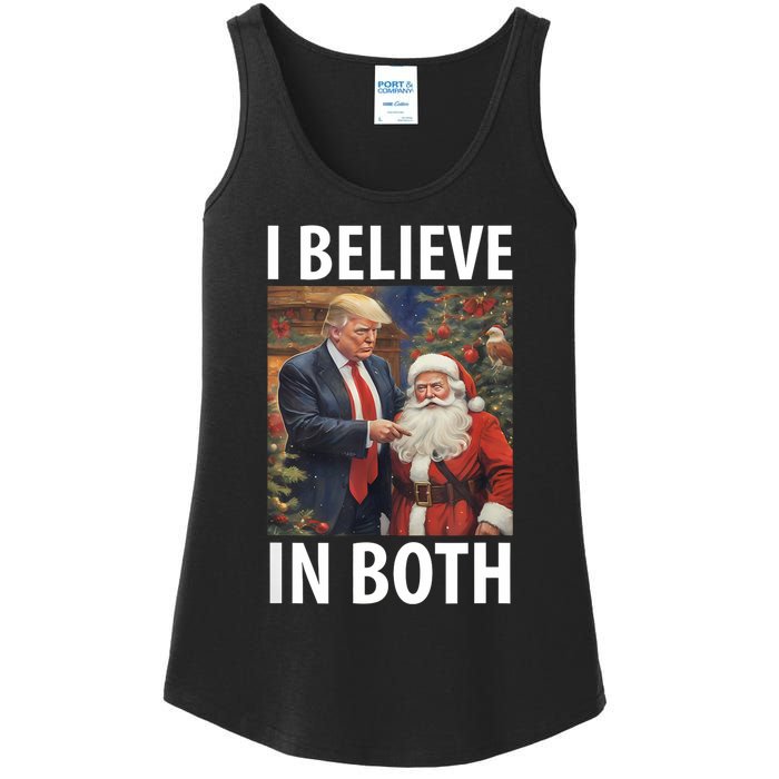 I Believe In Both Trump And Santa Funny Pro Trump Christmas Ladies Essential Tank