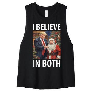 I Believe In Both Trump And Santa Funny Pro Trump Christmas Women's Racerback Cropped Tank