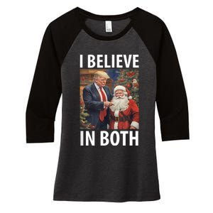 I Believe In Both Trump And Santa Funny Pro Trump Christmas Women's Tri-Blend 3/4-Sleeve Raglan Shirt