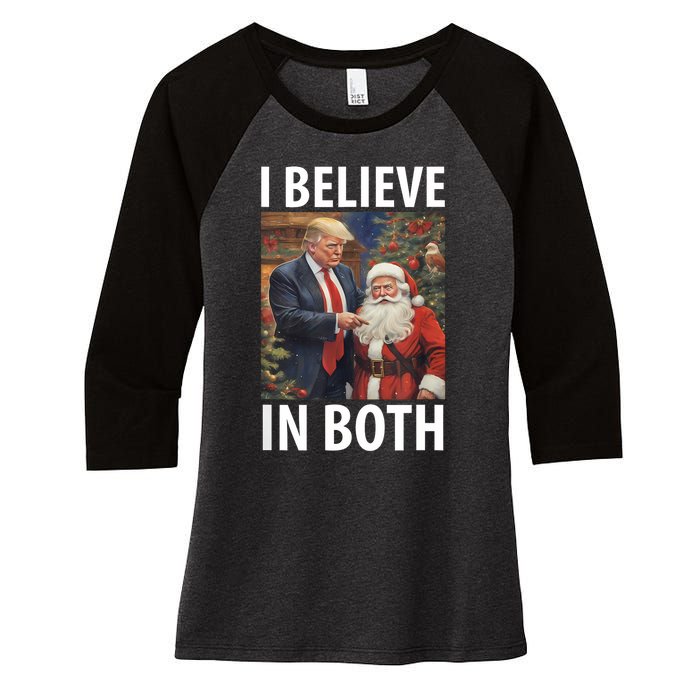 I Believe In Both Trump And Santa Funny Pro Trump Christmas Women's Tri-Blend 3/4-Sleeve Raglan Shirt