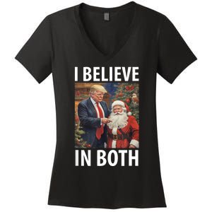 I Believe In Both Trump And Santa Funny Pro Trump Christmas Women's V-Neck T-Shirt