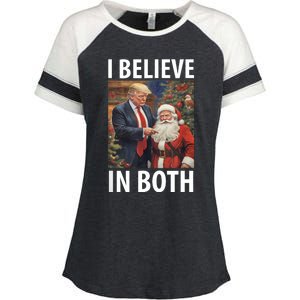 I Believe In Both Trump And Santa Funny Pro Trump Christmas Enza Ladies Jersey Colorblock Tee