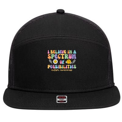 I Believe In A Spectrum Of Possibilities Autism Awareness 7 Panel Mesh Trucker Snapback Hat