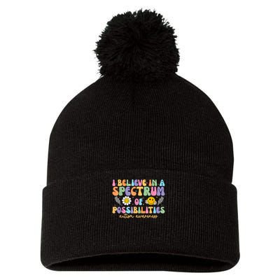 I Believe In A Spectrum Of Possibilities Autism Awareness Pom Pom 12in Knit Beanie