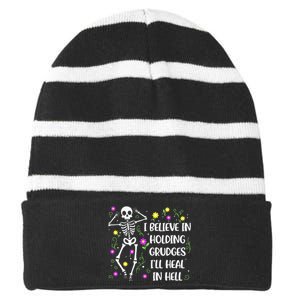 I Believe In Holding Grudges Ill Heal In Hell Striped Beanie with Solid Band