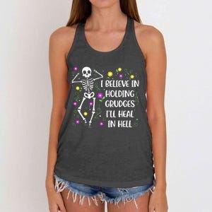 I Believe In Holding Grudges Ill Heal In Hell Women's Knotted Racerback Tank