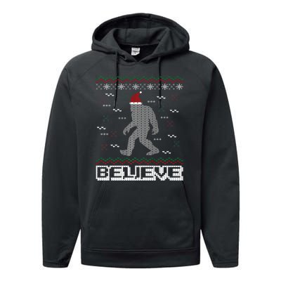 I Believe In Bigfoot Santa Claus Ugly Christmas Sweater Performance Fleece Hoodie