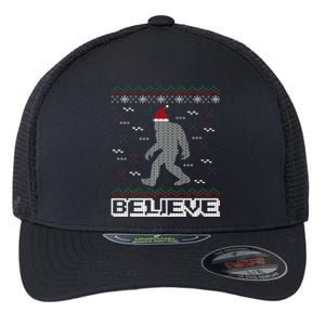 I Believe In Bigfoot Santa Claus Ugly Christmas Sweater Flexfit Unipanel Trucker Cap