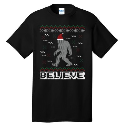 I Believe In Bigfoot Santa Claus Ugly Christmas Sweater Tall T-Shirt