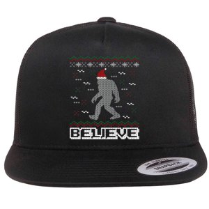 I Believe In Bigfoot Santa Claus Ugly Christmas Sweater Flat Bill Trucker Hat