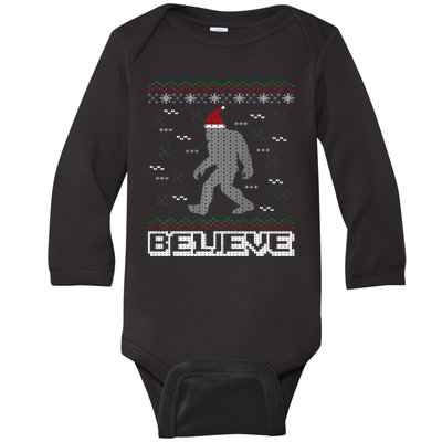 I Believe In Bigfoot Santa Claus Ugly Christmas Sweater Baby Long Sleeve Bodysuit