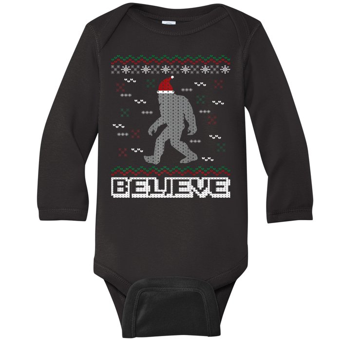 I Believe In Bigfoot Santa Claus Ugly Christmas Sweater Baby Long Sleeve Bodysuit