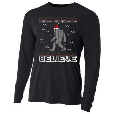 I Believe In Bigfoot Santa Claus Ugly Christmas Sweater Cooling Performance Long Sleeve Crew